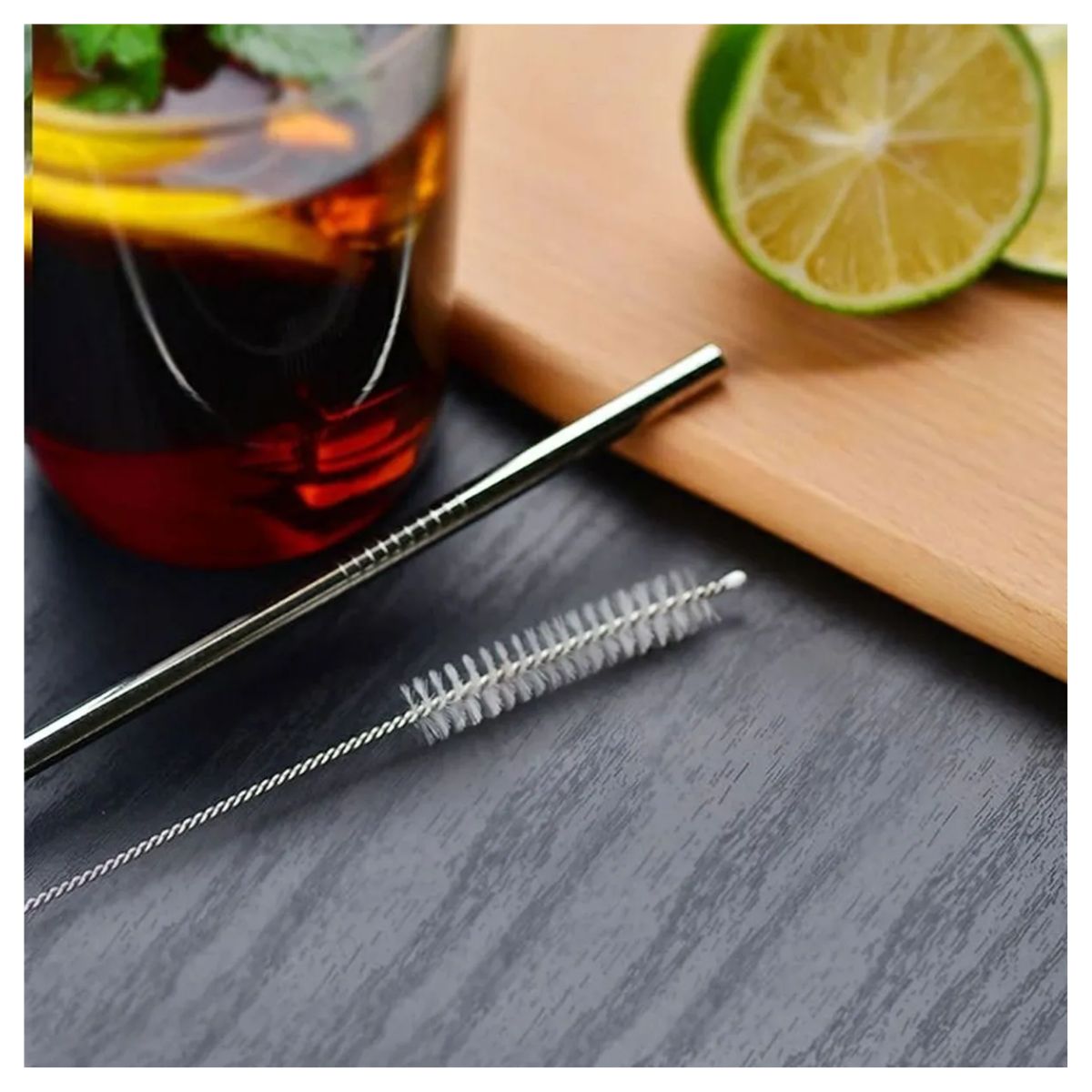 Set de 4 Popotes Reusables de Acero Inoxidable Rectos Ergonómico DRINKLAB