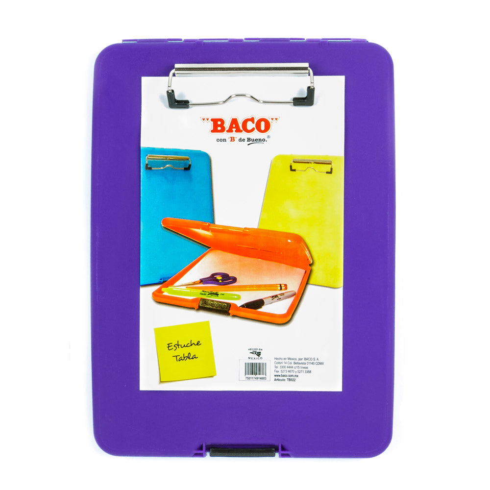 Tabla Estuche Baco Plástico Varios Colores Sujetapapeles