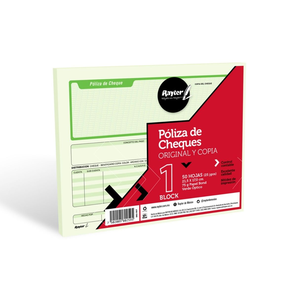 Poliza Cheque Rayter Medio Oficio Verde 4 Block 100 Juegos