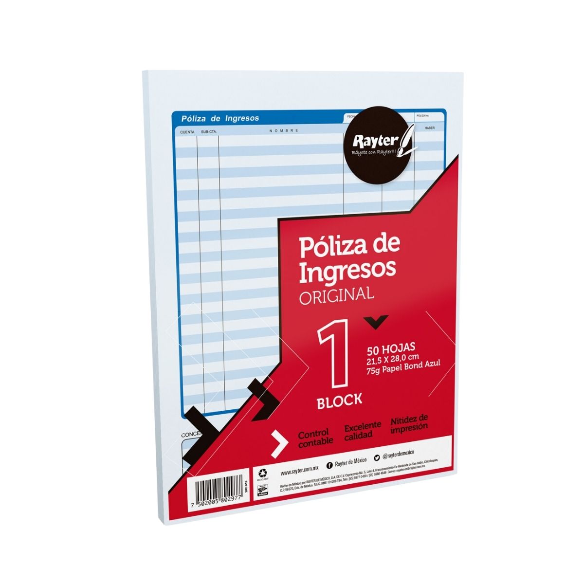 3 Block Poliza Ingresos Rayter Azul Tamaño Carta 50 H C/u