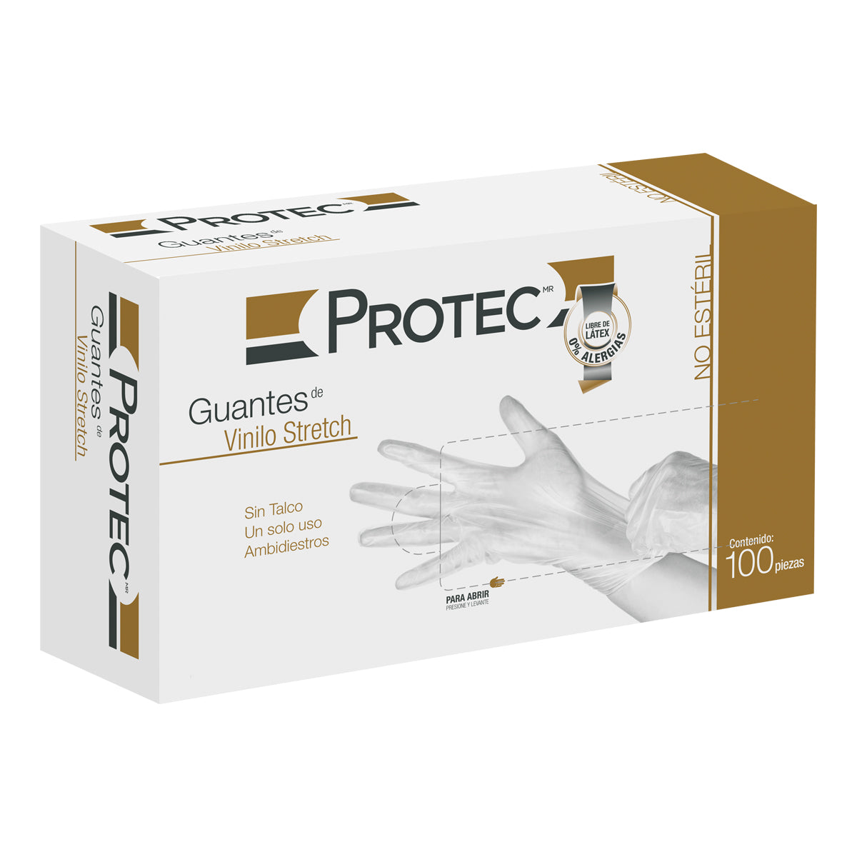 Caja con 100 Guantes Desechables de Vinilo Stretch Protec, Talla Grande