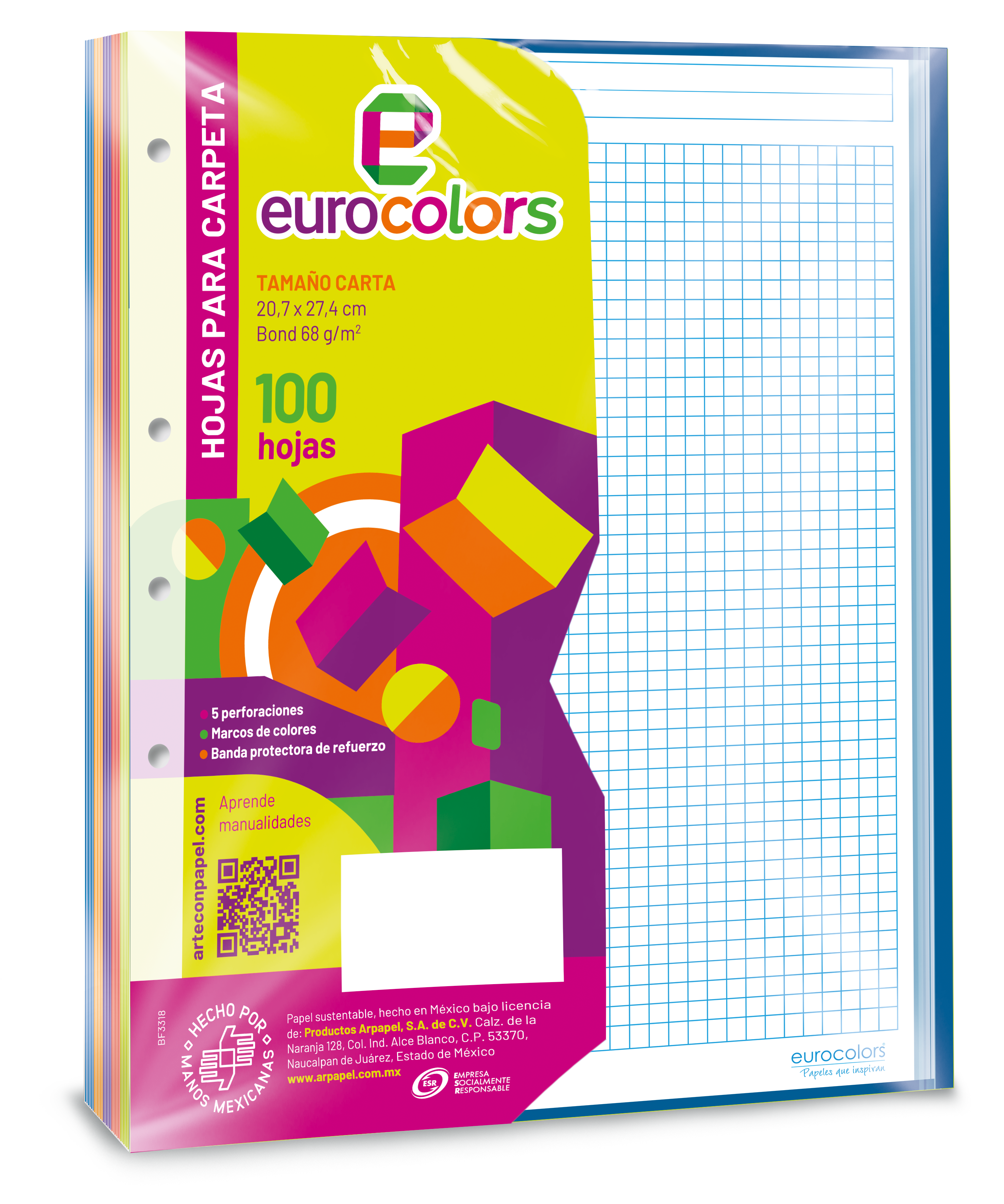 100 Hojas Repuesto Carpeta Eurocolors Cuadro Chico Carta