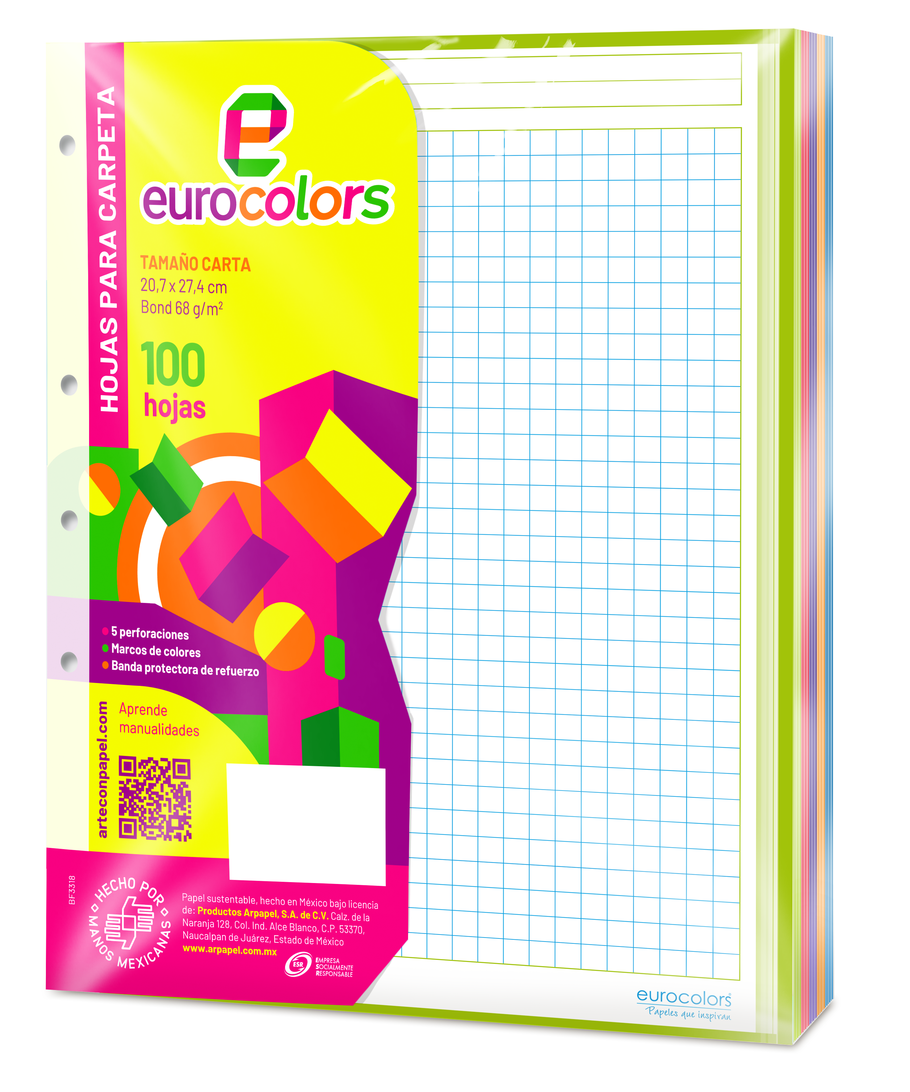 HJS P/CARPETA CUAD.GDE. 20.7X27.4BOND75 ARCOIRIS