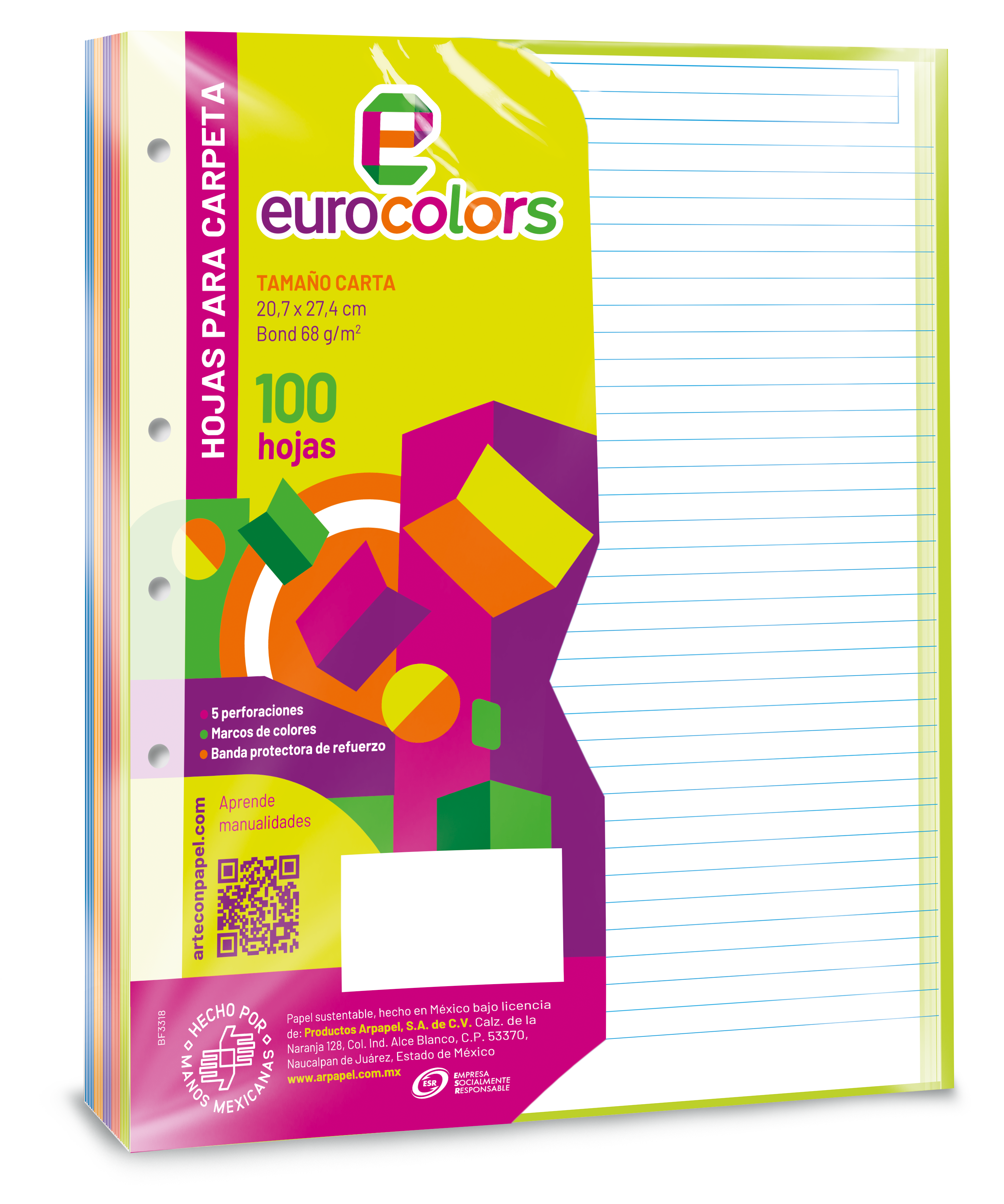 HJS P/CARPETA RAYADA 20.7X27.4BOND75 ARCOIRIS