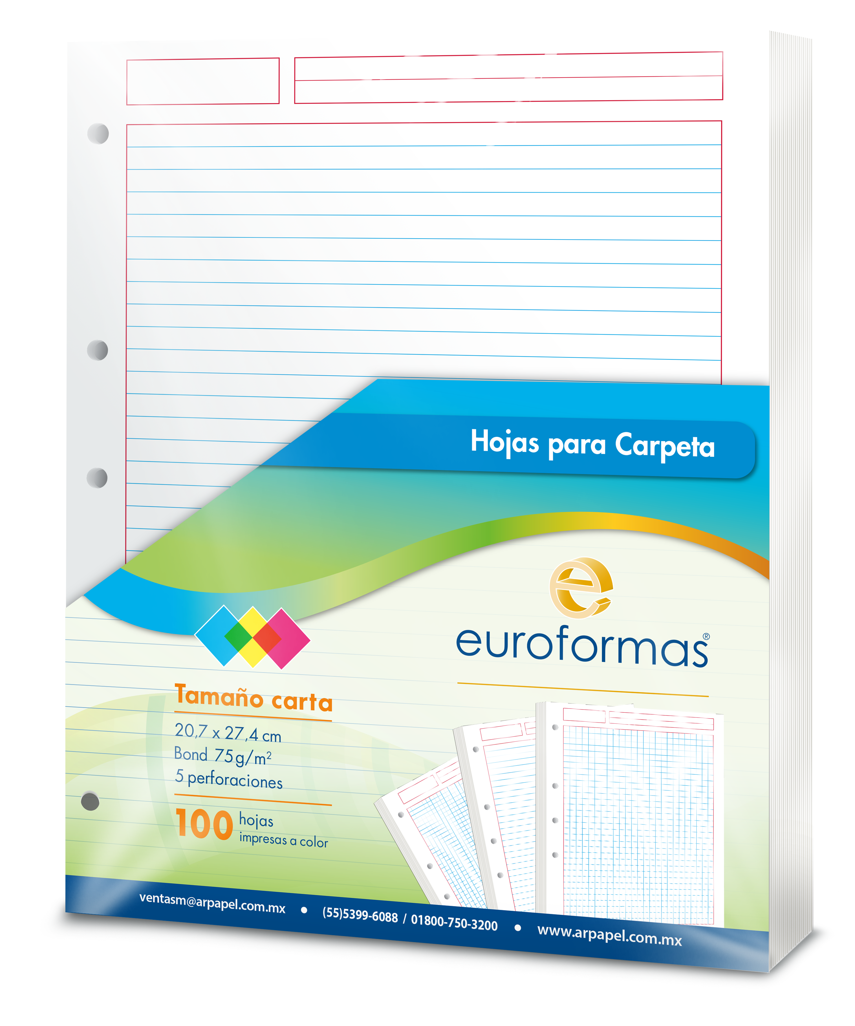 100 Hojas Carpeta Repuesto Euroformas Tamaño Carta 75g