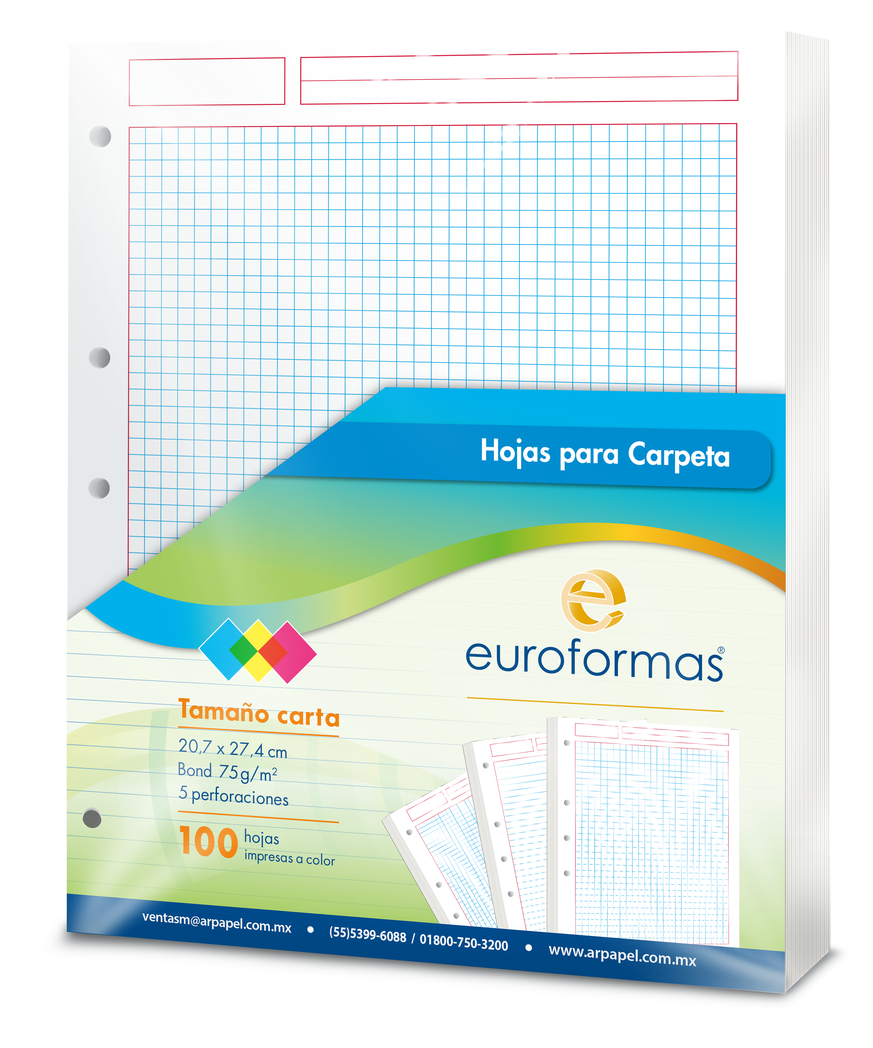 100 Hojas Carpeta Repuesto Euroformas Tamaño Carta 75g Cuadro Chico