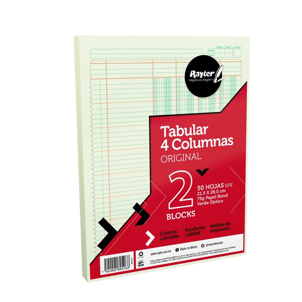 2 Blocks Tabular 4 Columnas Rayter 50 H C/u Verde Contable