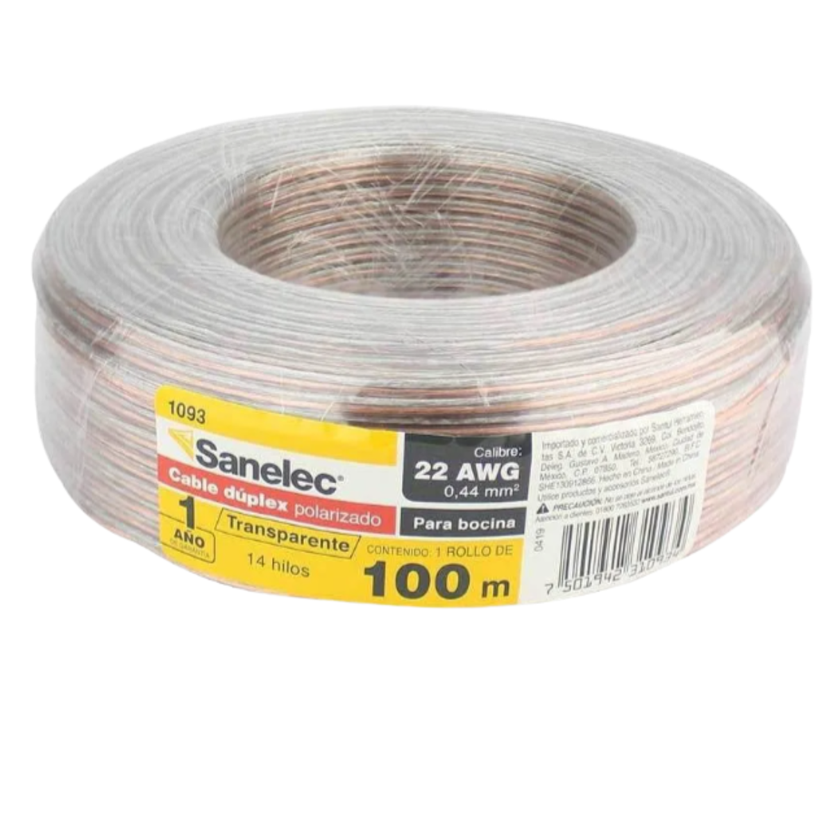Cable Para Bocina 22AWG Transparente 1093 Sanelec