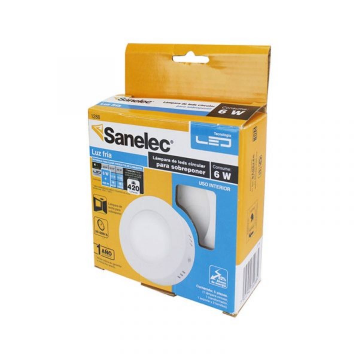 Luminario Lampara LED Circular Techo Sanelec 6W Luz Fria