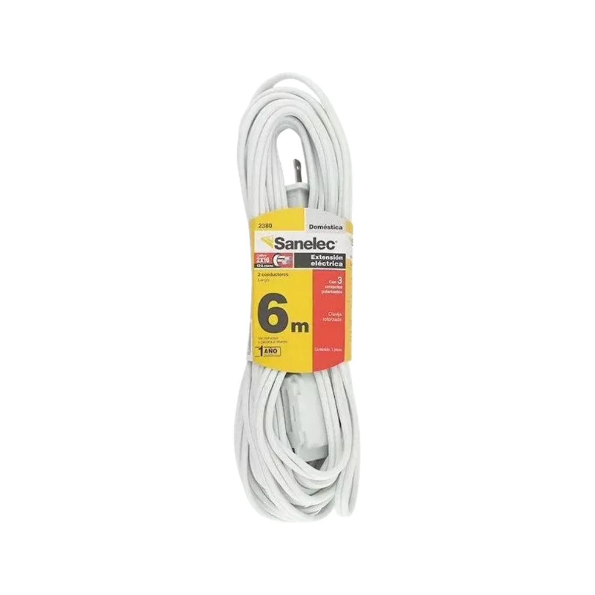Extensión Uso Doméstico Sanelec Color Blanco Cable 6m