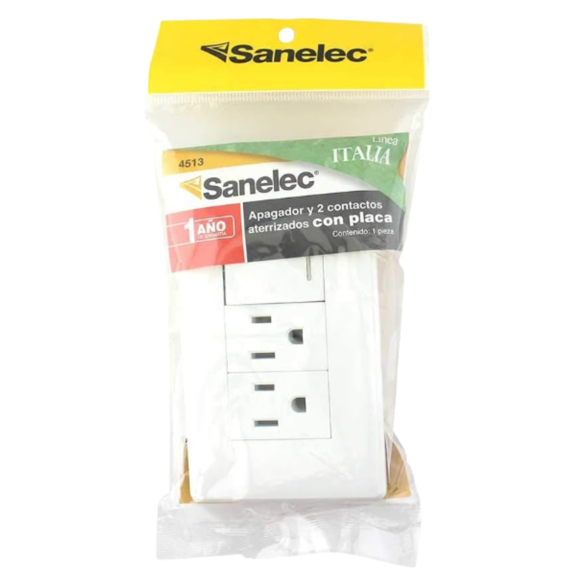 Apagador y Doble Contacto Sanelec 4513 con Placa Italia