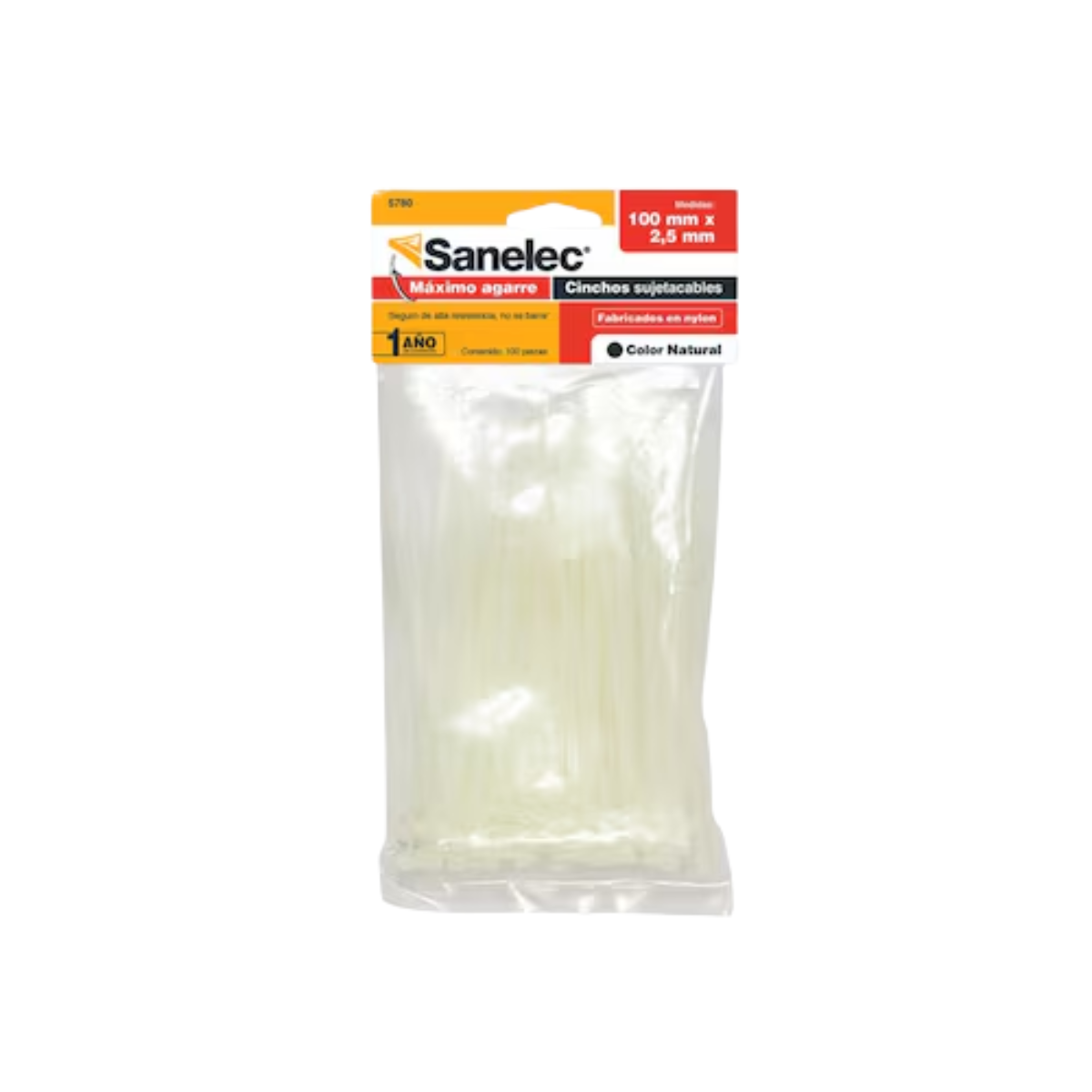 100pz Cinchos Plasticos Sanelec 5780 2.5mm x 100mm Color Natural