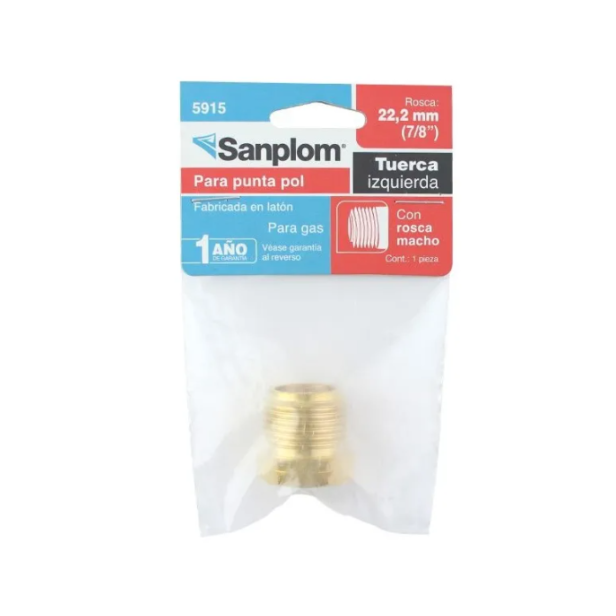 Tuerca Izquierda 7/8" Laton Gas Sanplom