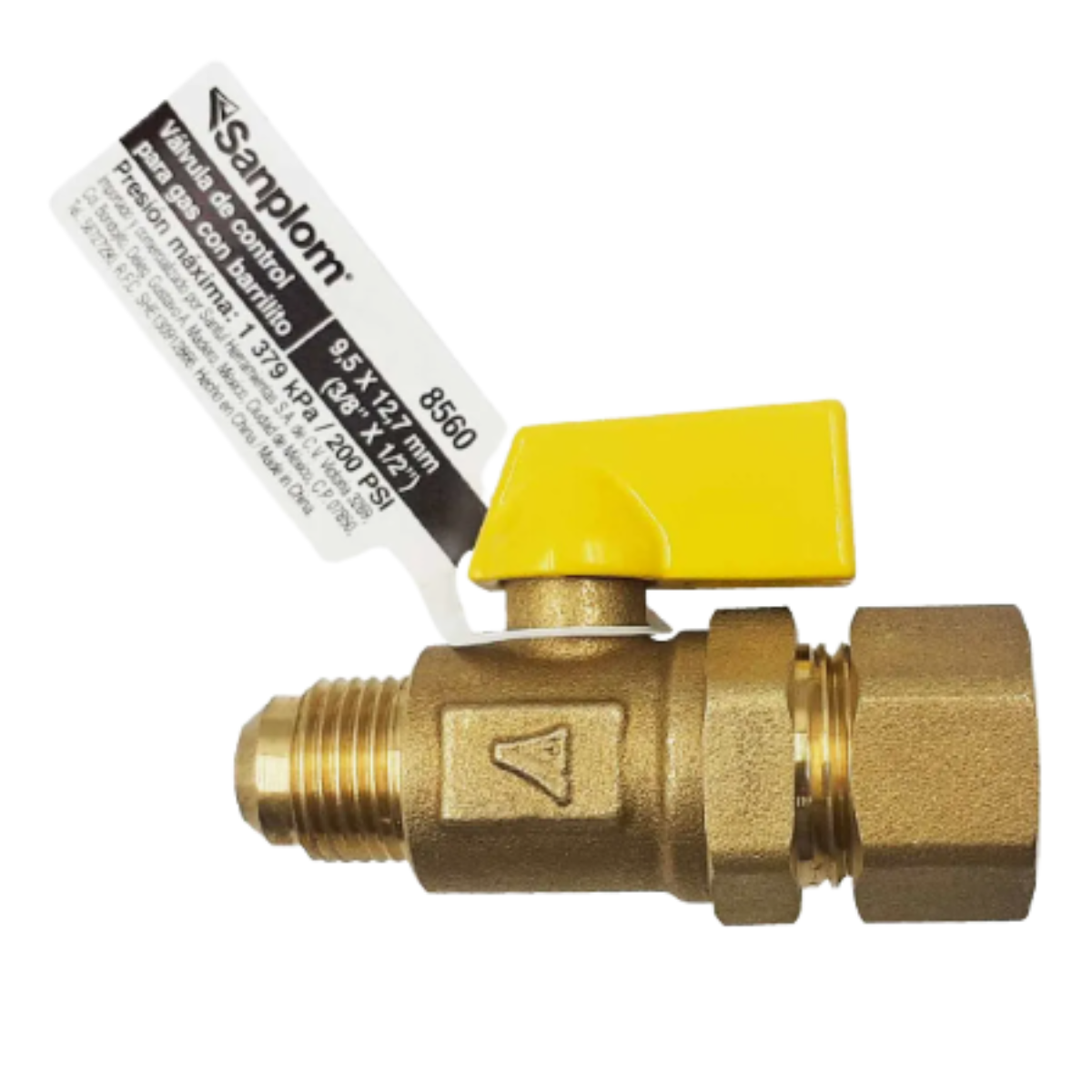 Valvula Control Para Gas 3/8x1/2 Sanplom 8560 Tipo Barrilito