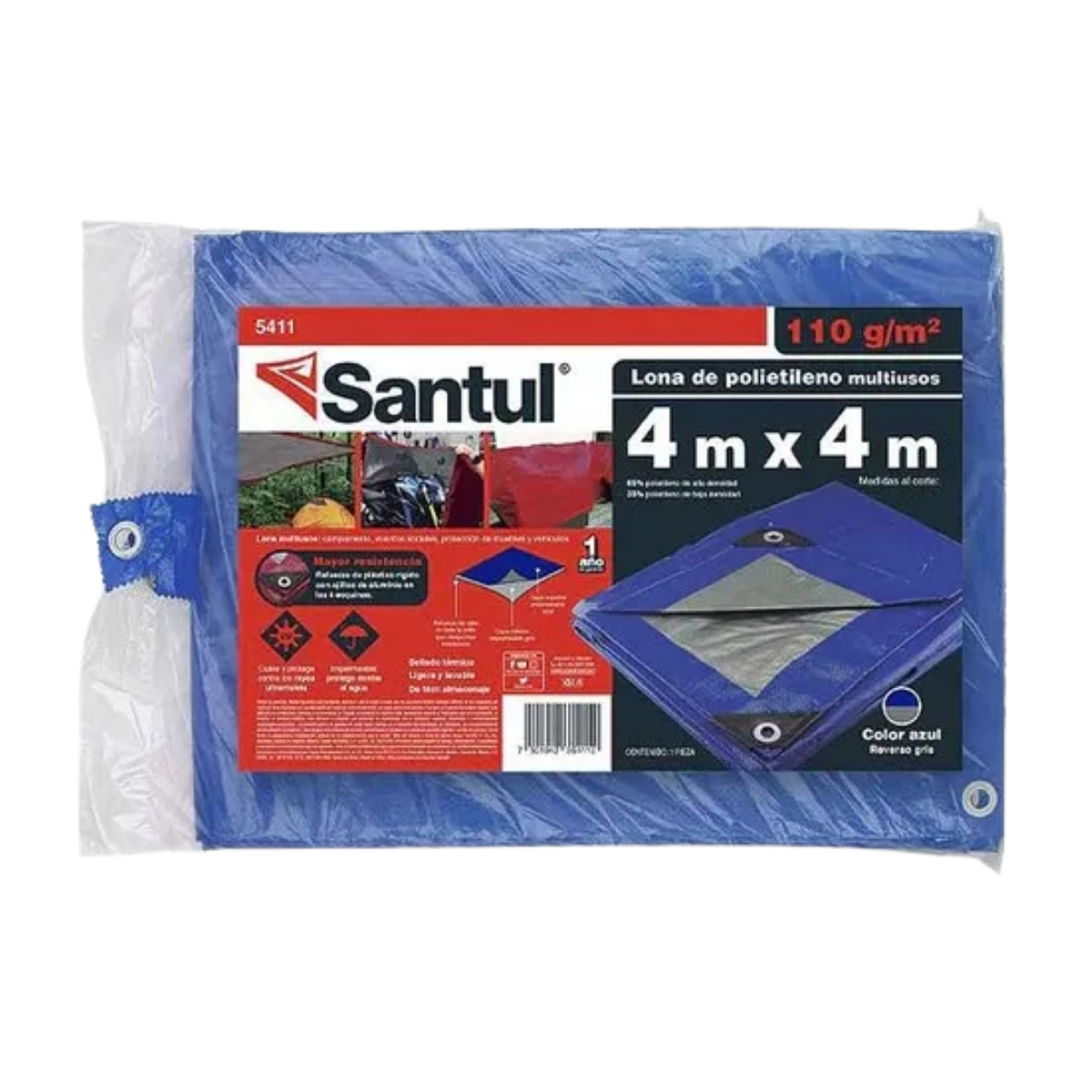 Lona Azul Reforzado Santul 4x4m Toldo 110gr Uso Ligero