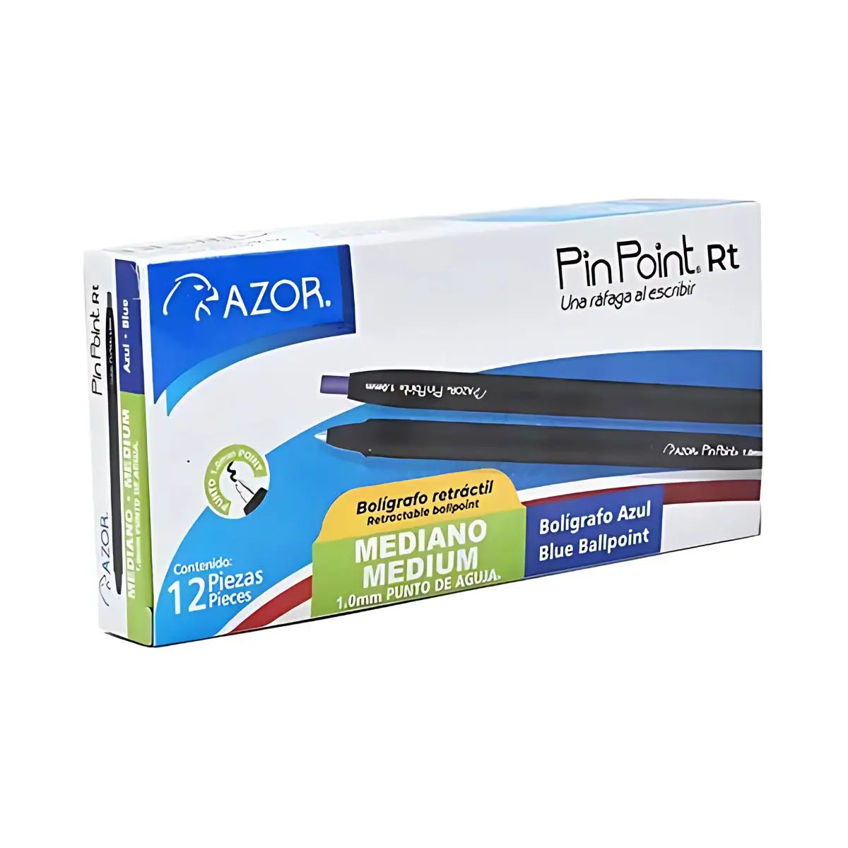 Boligrafo Azor Tinta Color Azul Retractil Pin Point Exterior Negro Pin Point