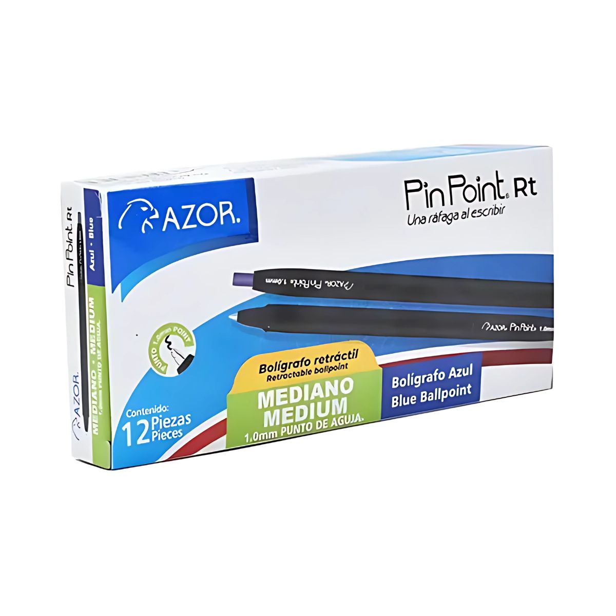 Boligrafo Azor Tinta Color Azul Retractil Pin Point Exterior Negro