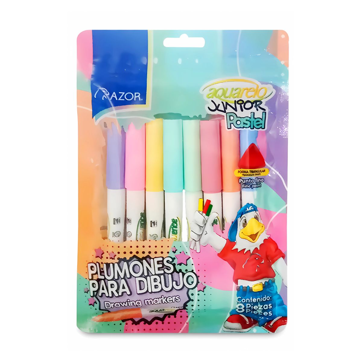 Plumones Azor Delgados Lavables Aquarelo Pastel 8 Piezas