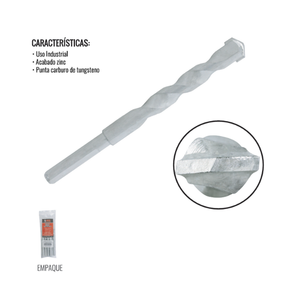 Broca Dogotuls para Concreto 1/4" x 4" Punta Carburo Tungsteno