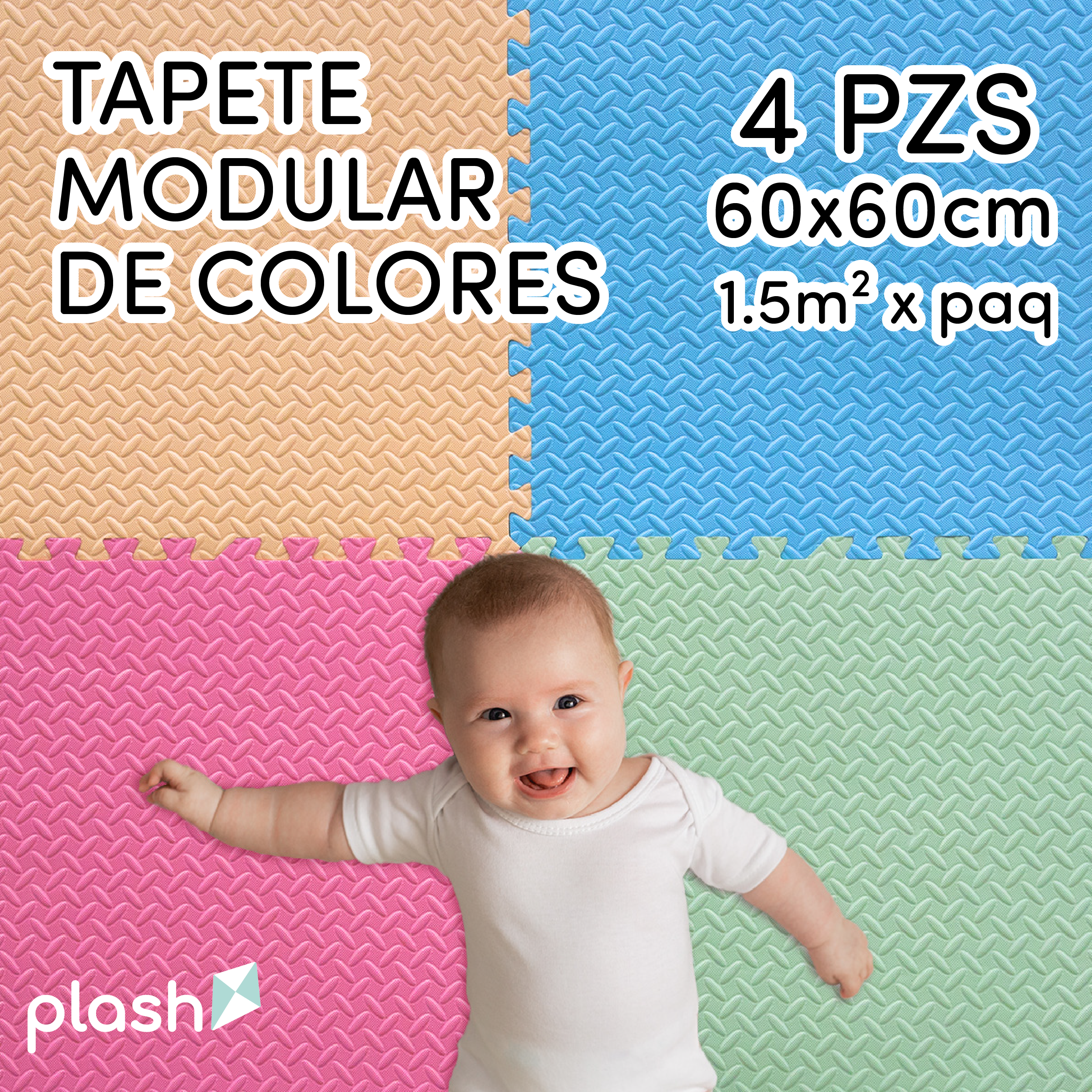 Set 4 Tapetes De Foamy Azul Rosa Verde Pastel Blanco