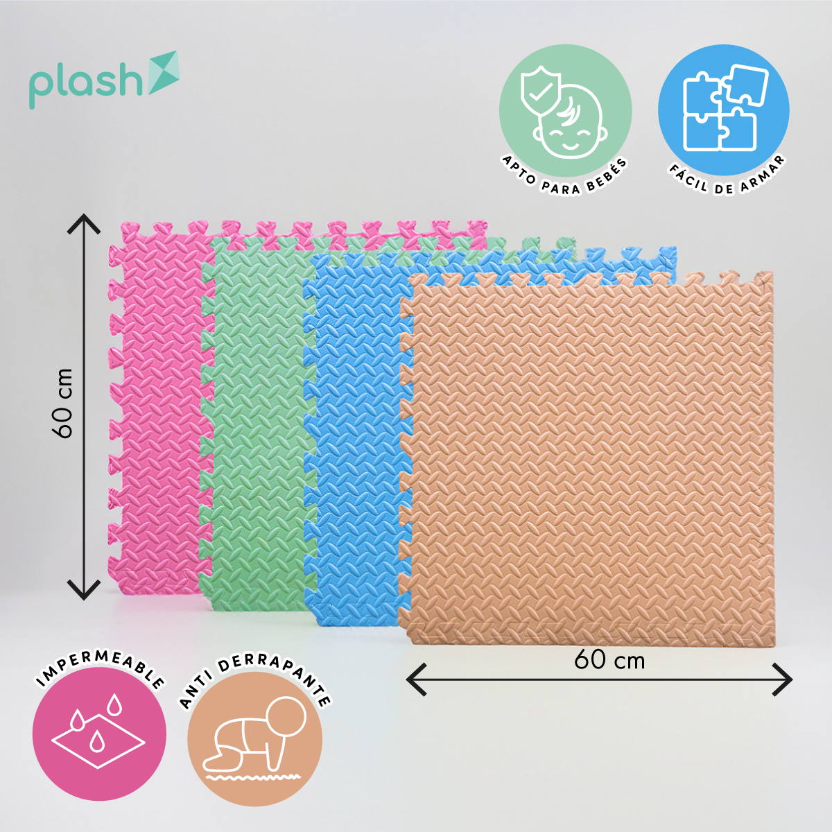 Set 4 Tapetes De Foamy Azul Rosa Verde Pastel Blanco
