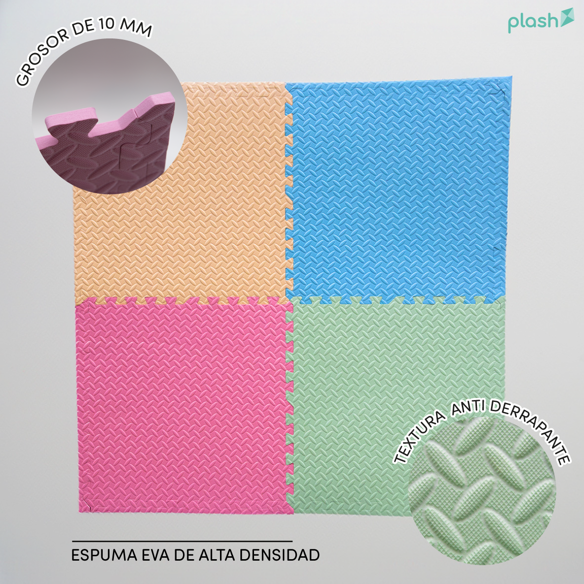 Set 4 Tapetes De Foamy Azul Rosa Verde Pastel Blanco