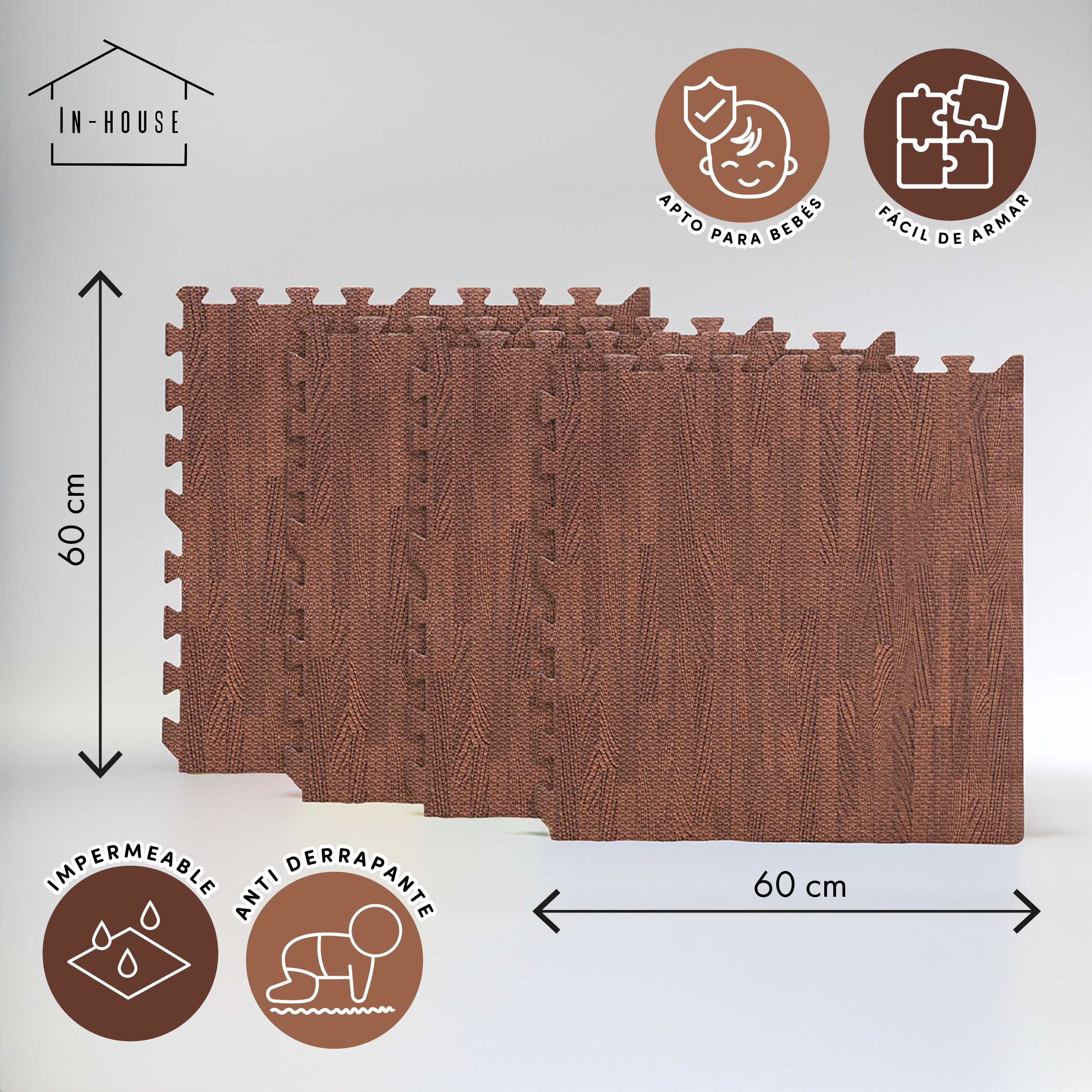 Set 4 Tapetes De Foamy Madera Nogal