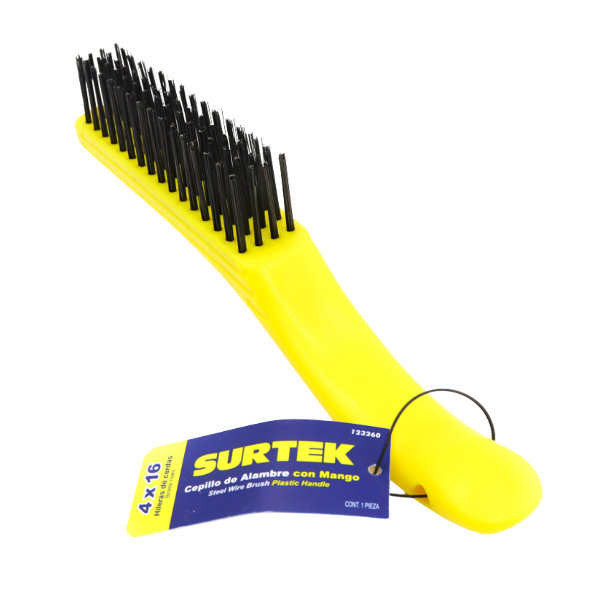 Cepillo Alambre Acero Al Alto Carbón 4x16 Filas de Pinceles Mango Surtek
