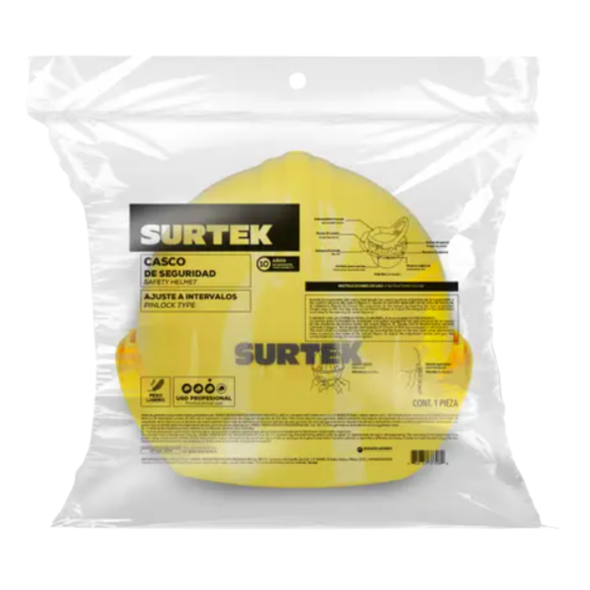 Casco de seguridad con ajuste de intervalos de 4 puntos clase E tipo 1 color amarillo