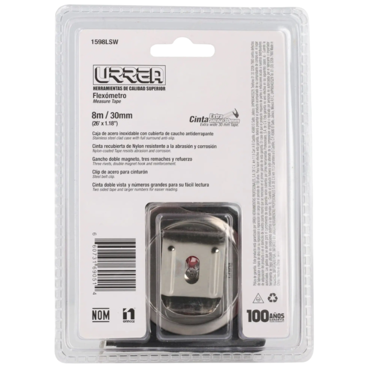 Flexómetro inoxidable 8mx30mm