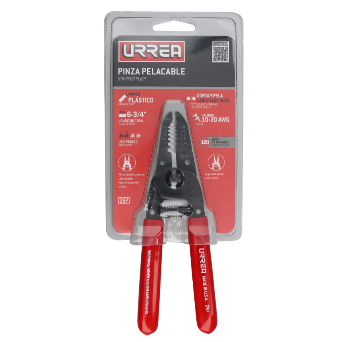 Pinza pelacable con mango air cushion 10-20 AWG alta palanca con seguro de 6-3/4