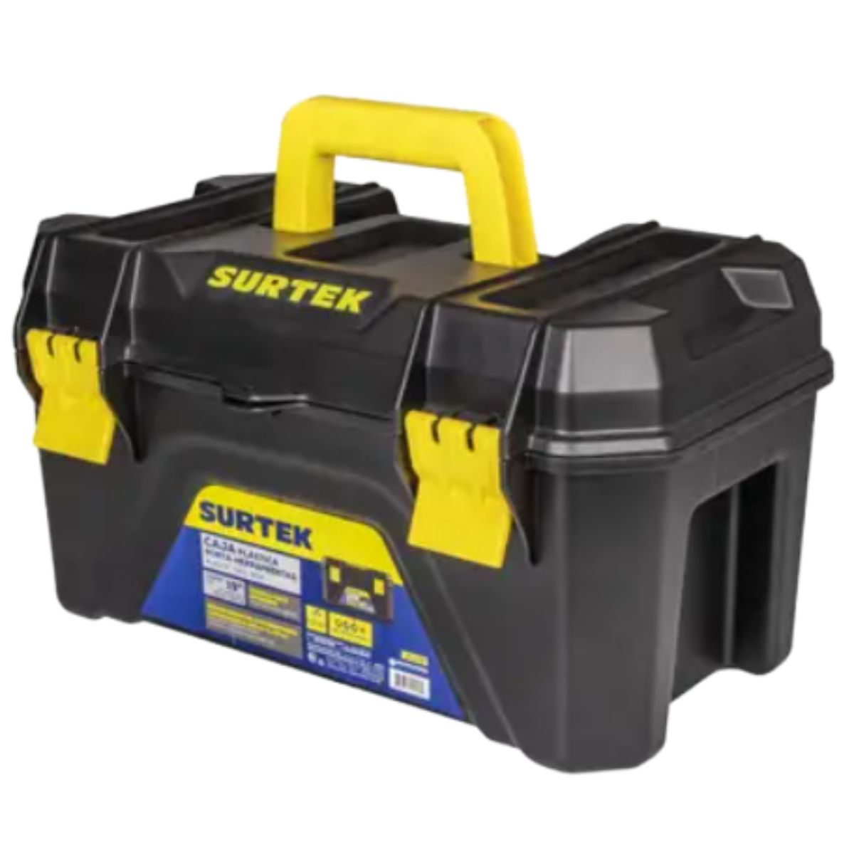 Caja porta herramientas plástica con broches plásticos y charola color negro 19x10