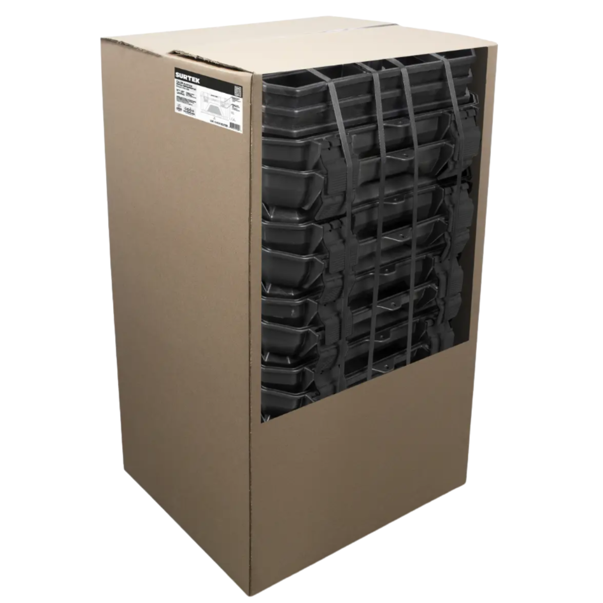 Juego de cajas portahta plástic con broches plásticos y charola negra tapa roja 19x10,15 piezas