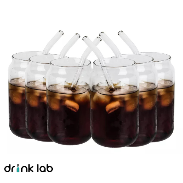 Set 6 Vasos Vidrio Tipo Lata Popote 400ml Hogar Cristal