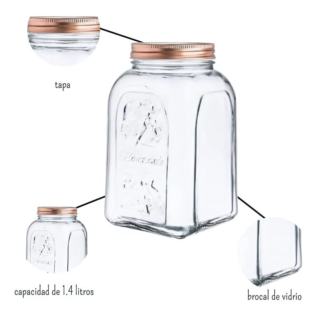 Set 2 Frasco Brocal Vintage Especiero Vidrio Cocina 1 L Color Transparente