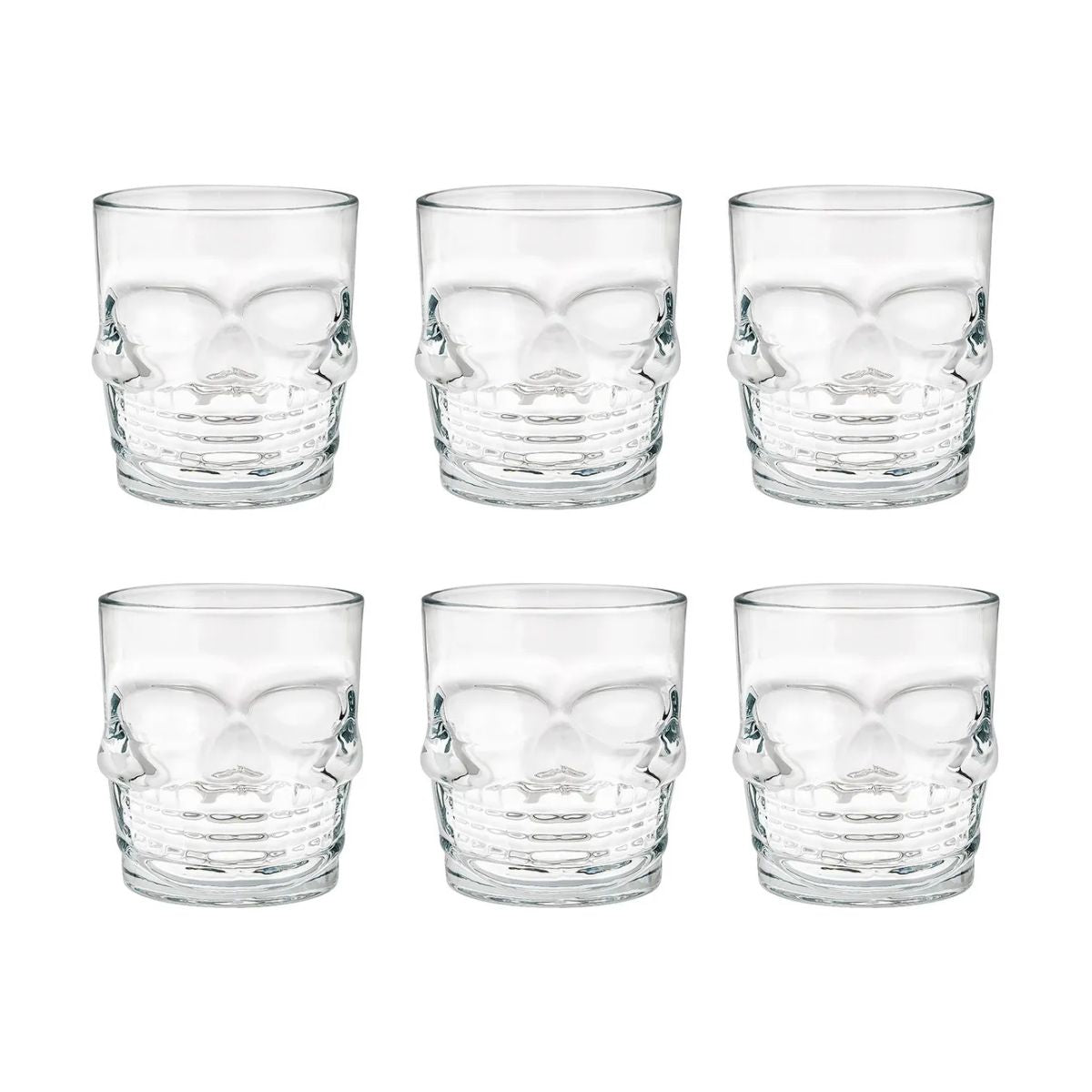 Set 6 Vasos Double Old Fashion Calavera Vidrio Whisky Color Transparente