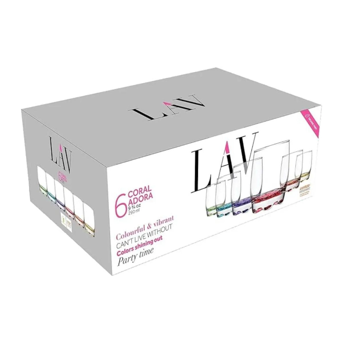 Set 6pz Vaso Dof Adora Colors 290 Ml Vidrio Cristalino Color Colores