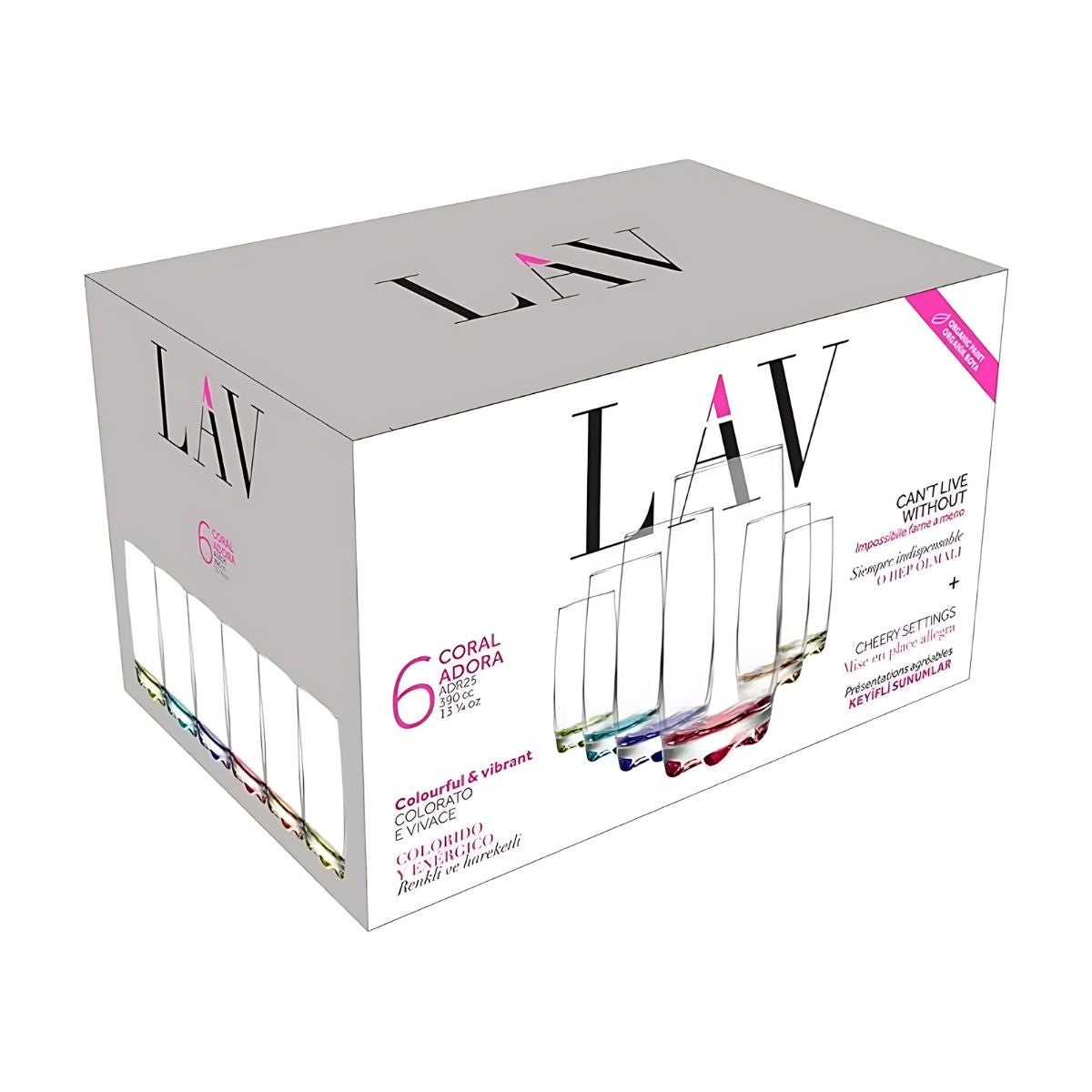 Set 6pz Vaso High Ball Adora Colors 390 Ml Vidrio Cristalino Color Colores