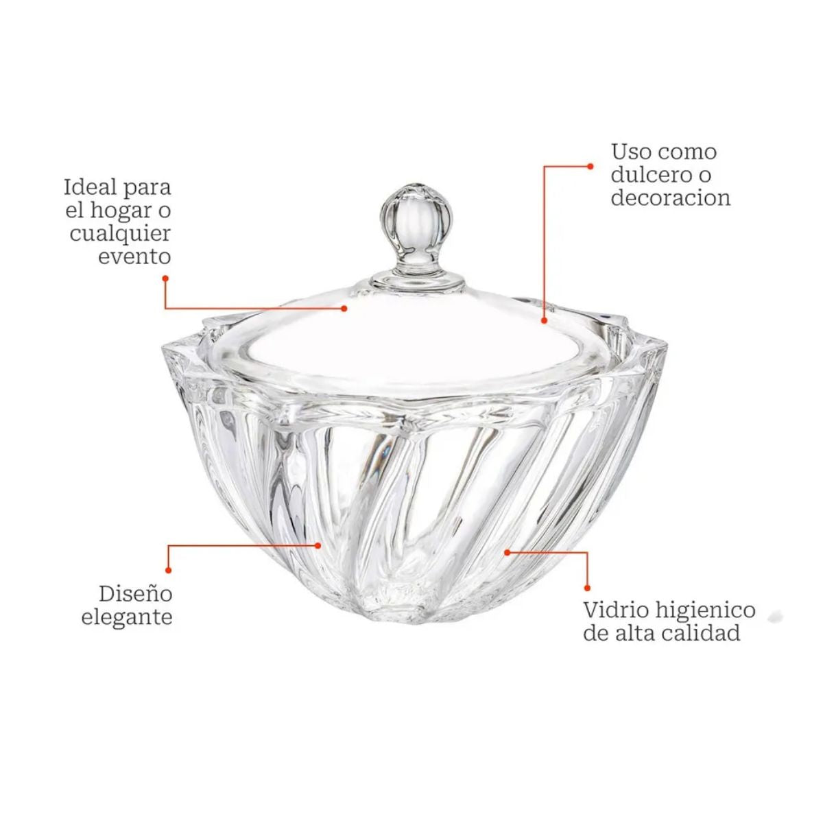 Set 2 Bombonera Azucarera Dalia Chica Vidrio Cristal C/tapa Color Transparente
