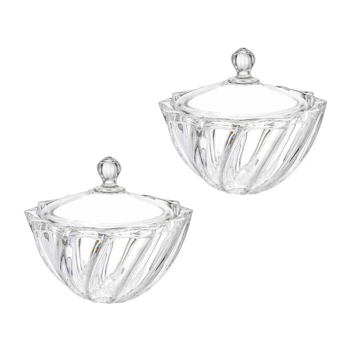 Set 2 Bombonera Azucarera Dalia Chica Vidrio Cristal C/tapa Color Transparente