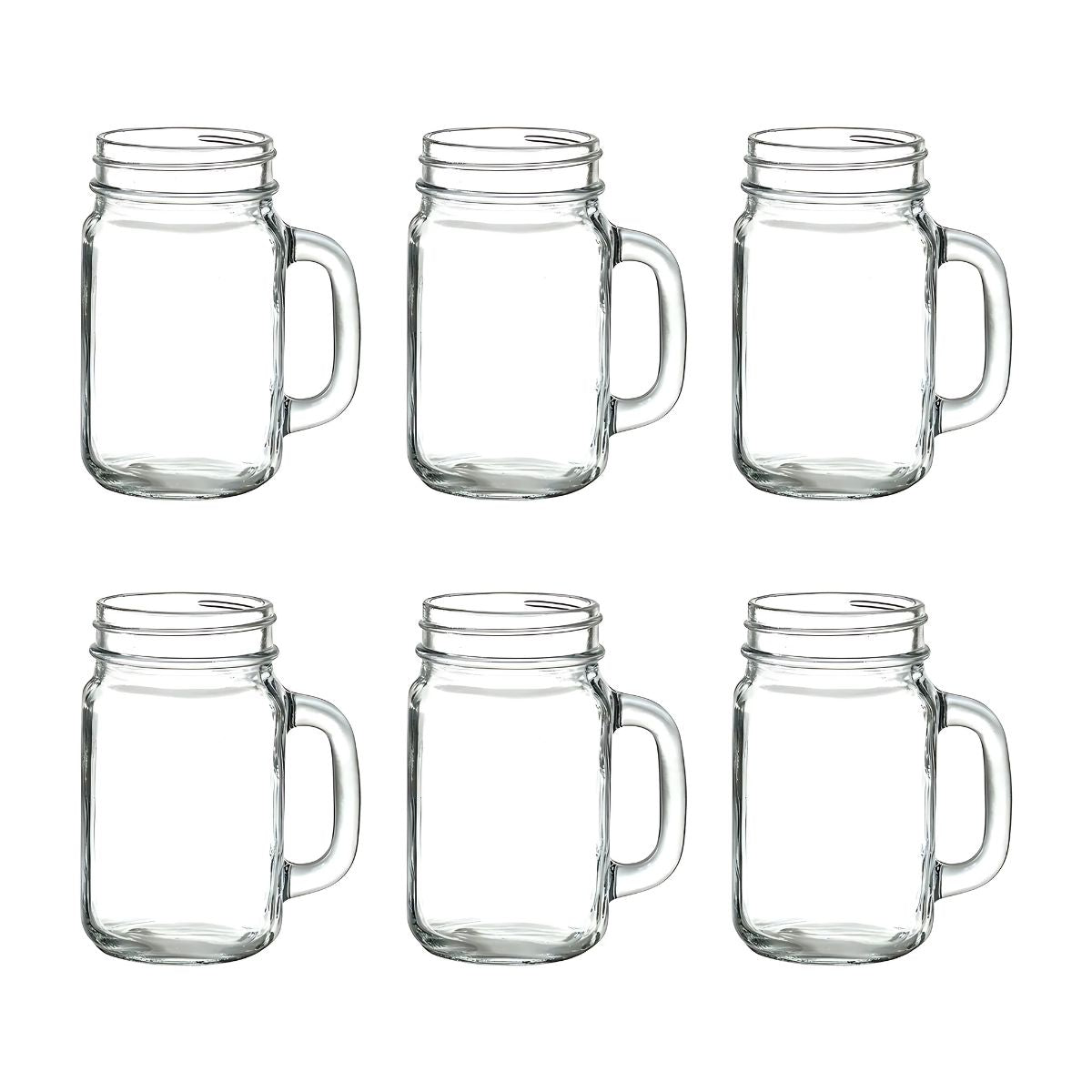 Set 6 Tarros Vaso Frasco Mason Jar Liso Vintage Vidrio 480ml Color Transparente