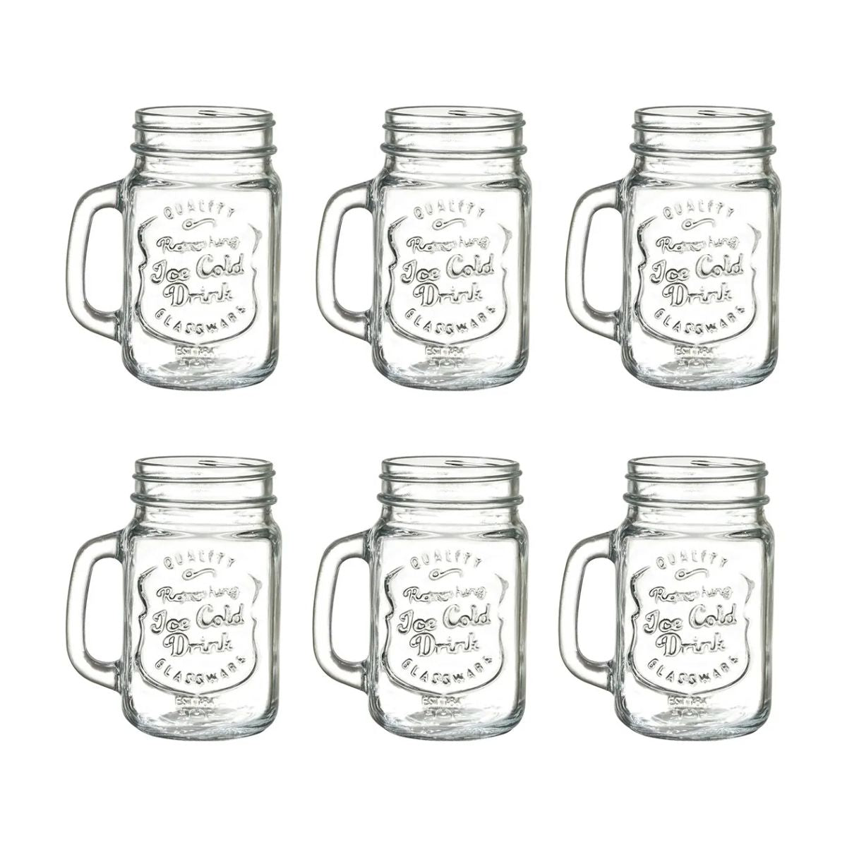 Set 6 Tarros Frasco Mason Jar Vintage Vidrio Labrado 480 Ml Color Transparente