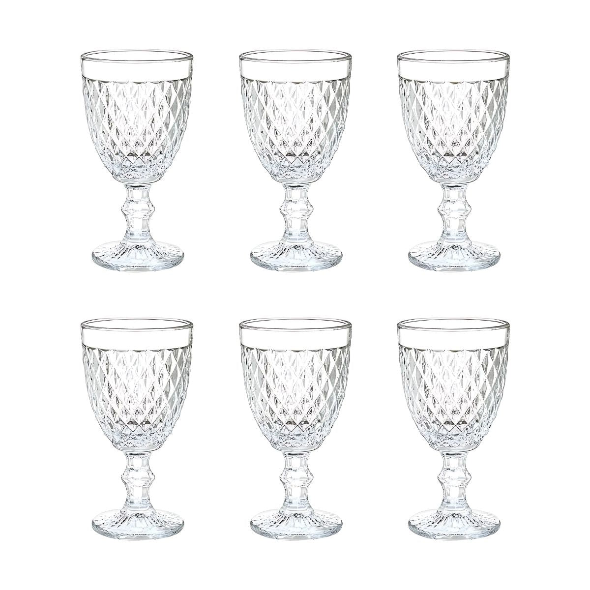 Juego 6 Copas De Vino Agua Valeria Vidrio Labrado 320 Ml Color Transparente