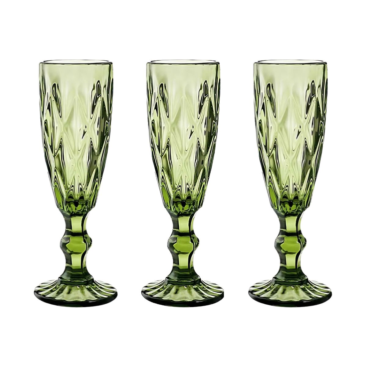 3 Copas Cristal Vino Flauta Libia Grande 170ml Color Color Olivo