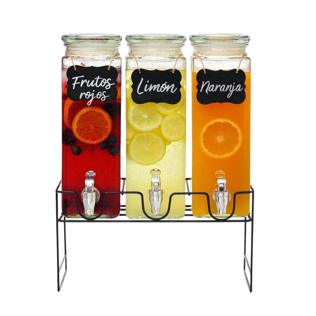 Dispensador De Bebidas Vidrio Tapa Hermética 2.5 Lts Set 3pz