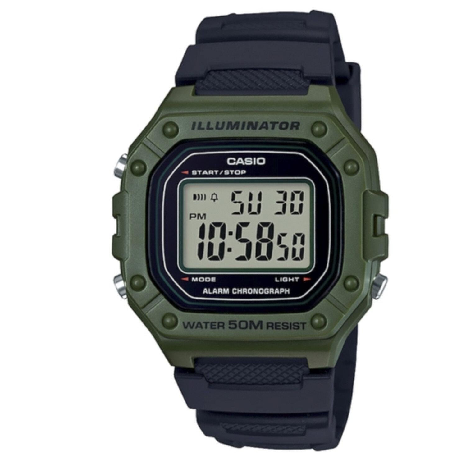 Reloj Digital Iluminator Casio W-218h-3av Color Verde/negro