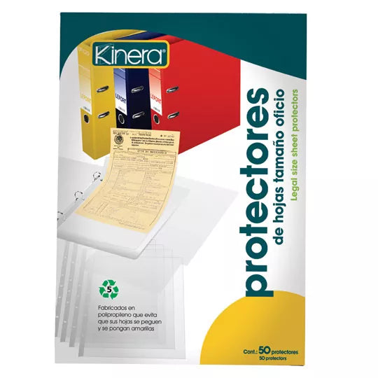 Protector Hoja Carpeta Tamaño Oficio Kinera Paquete 50 hojas