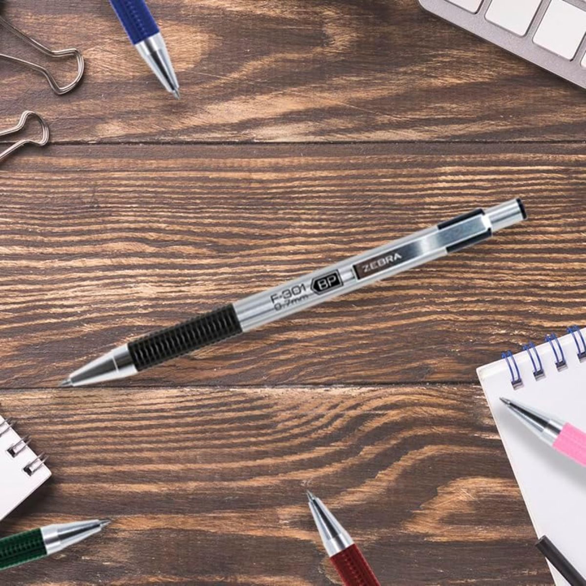 Bolígrafo Retractil F-301 Zebra Punto Fino 0.7 Mm Negro