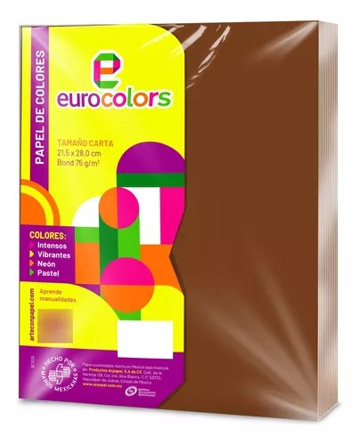100 Hojas Colores Tamaño Carta Eurocolors Color Café