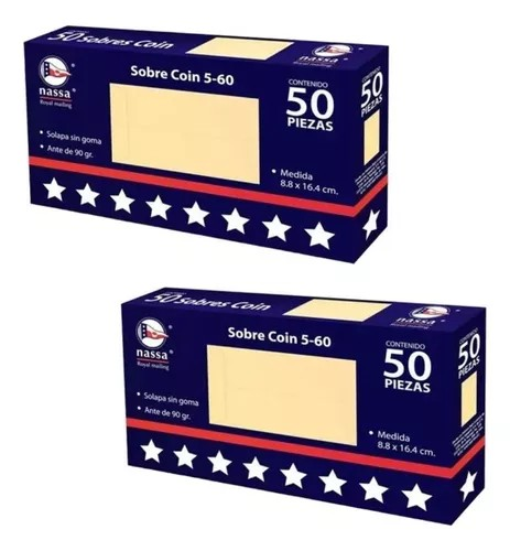 100 Sobres Nómina Dineero Coin 5-44 Nassa 8.8x16.44cm 90g